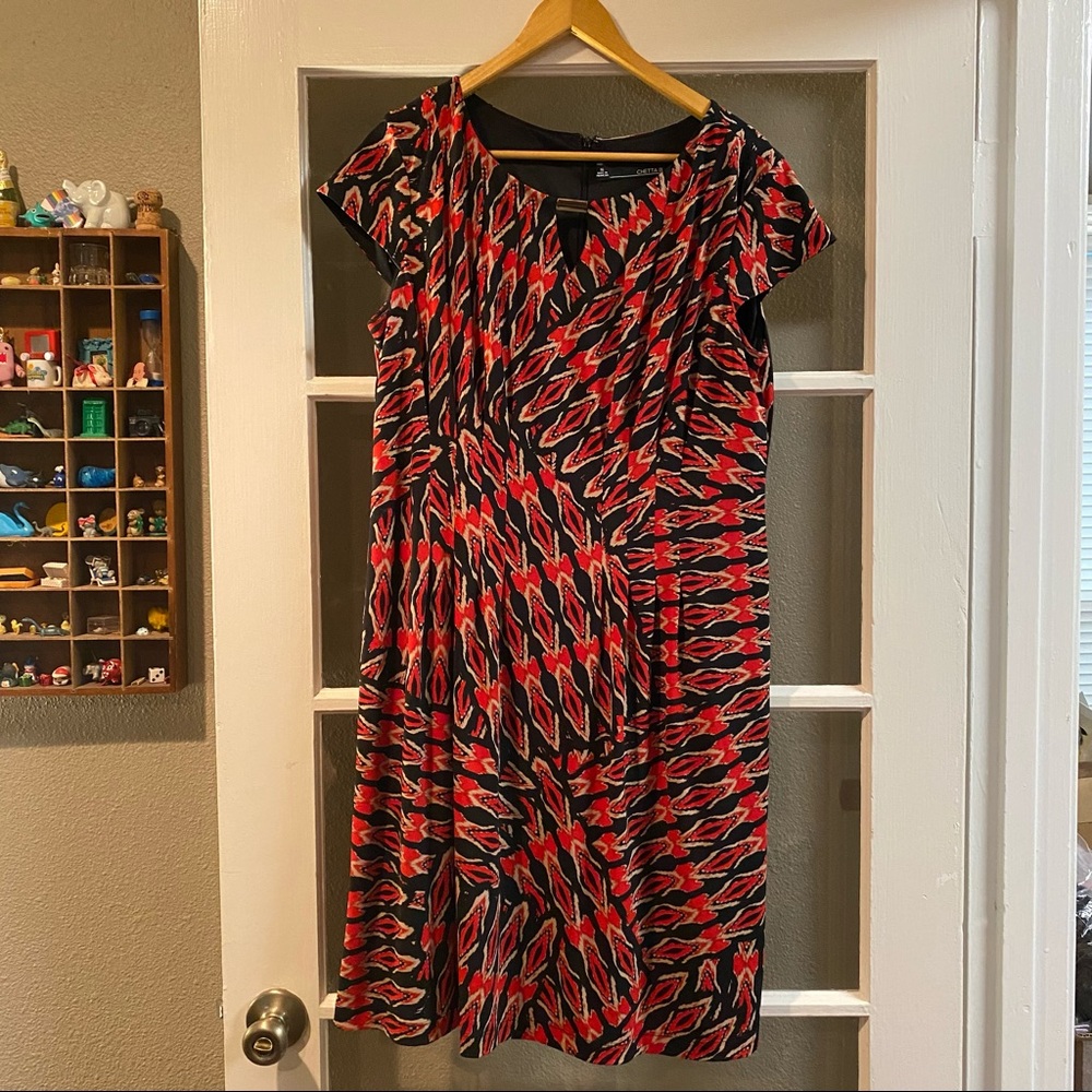 Chetta B Red & Black Print Dress with Cap Sleeves